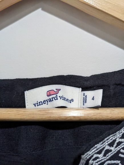 Vineyard Vines Black Embroidered Linen Blend Dress Size 4 - Picture 3 of 6